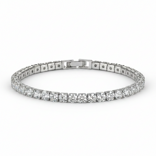 The Bracelet — iced rhinestone tennis bracelet, silver-tone, on black